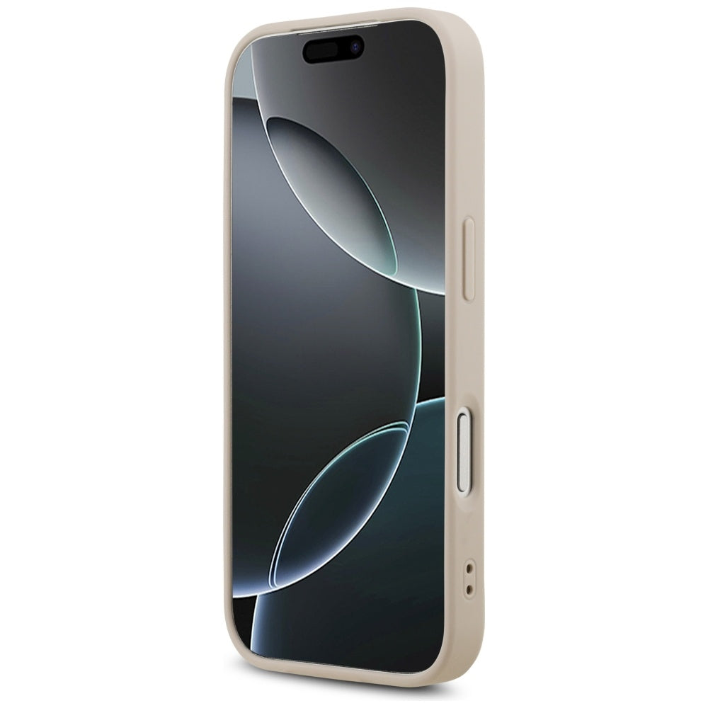 Guess iPhone 17 Pro - 4G Triangle Strass MagSafe - Σκληρή Θήκη με Επένδυση Συνθετικού Δέρματος - Pink - GUHMP17LP4TDPLP