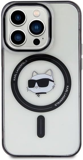 Karl Lagerfeld iPhone 15 Pro Max - IML Choupette's Head Magsafe Σκληρή Θήκη με Πλαίσιο Σιλικόνης και MagSafe - Διάφανη / Black - KLHMP15XHCHNOTK