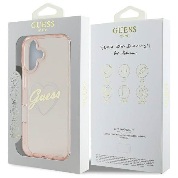 Guess iPhone 16 - IML Heart - Σκληρή Θήκη με Πλαίσιο Σιλικόνης - Pink - GUHCP16SHCHGSPP