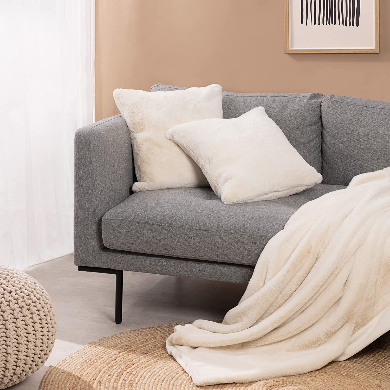 Navaris Σετ με 2 Γούνινα Καλύμματα Μαξιλαριών - Beige - 55427.02.16