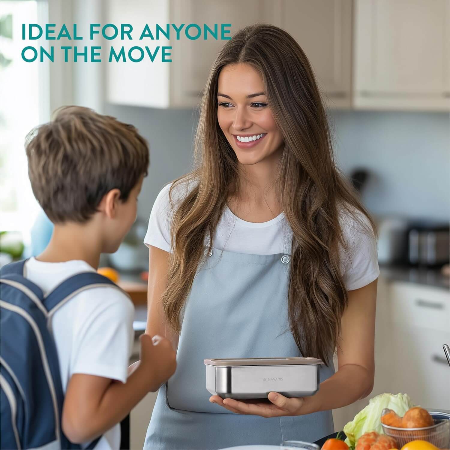 Navaris Σετ με 2 Δοχεία Αποθήκευσης Φαγητού από Ανοξείδωτο Ατσάλι - Silver / Brown