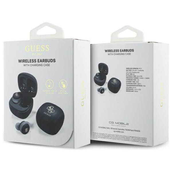 Guess TWS 4G Printed Logo - Bluetooth 5.3 - Ασύρματα ακουστικά για Κλήσεις / Μουσική - Black
