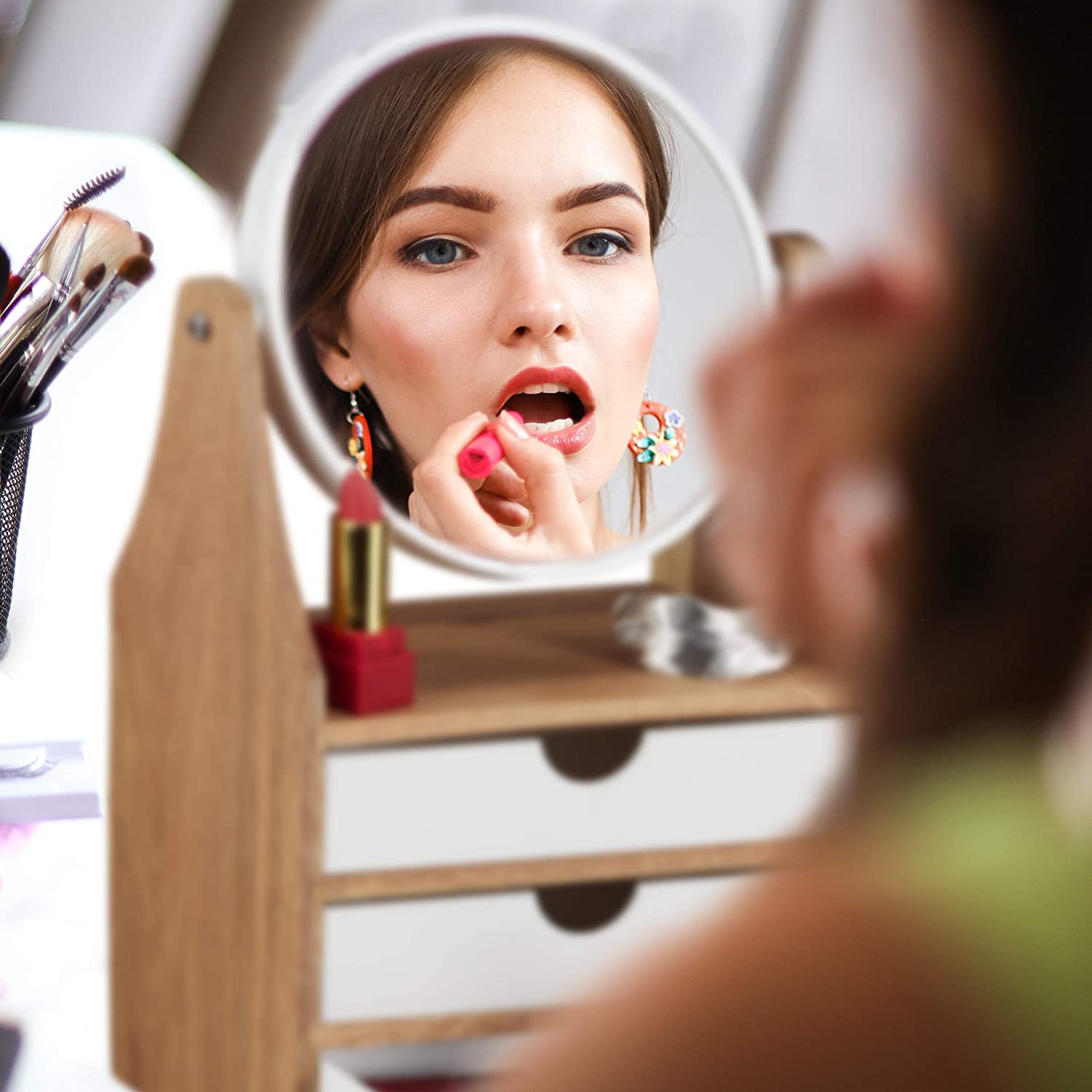 Relaxdays Καθρέφτης Μακιγιάζ με 3 συρτάρια - Natural / White - 4052025276195