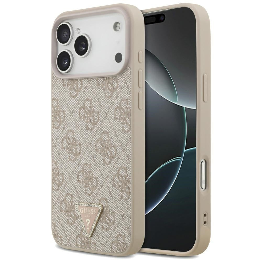 Guess iPhone 17 Pro Max - 4G Triangle Strass MagSafe - Σκληρή Θήκη με Επένδυση Συνθετικού Δέρματος - Pink - GUHMP17XP4TDPLP
