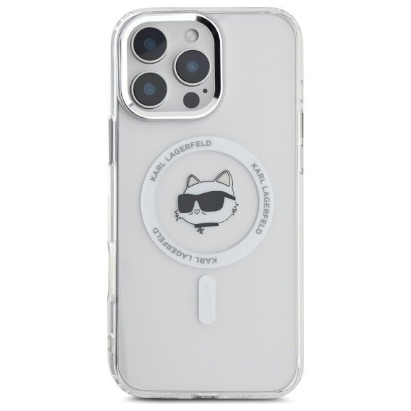 Karl Lagerfeld iPhone 16 Pro Max - IML Metal Choupette Head - MagSafe Σκληρή Θήκη με Πλαίσιο Σιλικόνης - White - KLHMP16SHLSCHH