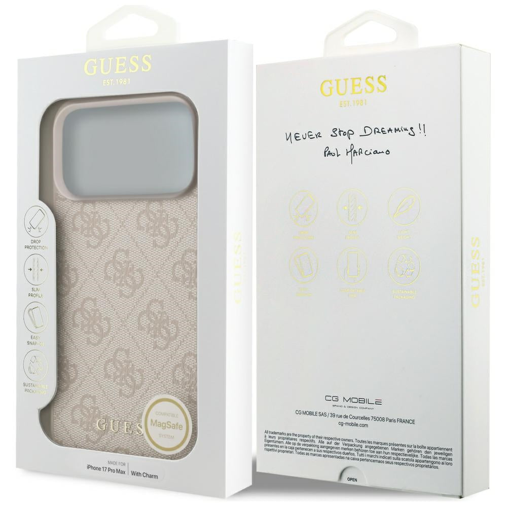 Guess iPhone 17 Pro Max - 4G Charms Collection MagSafe - Θήκη με Επένδυση Συνθετικού Δέρματος - Pink - GUHMP17XGF4GCP