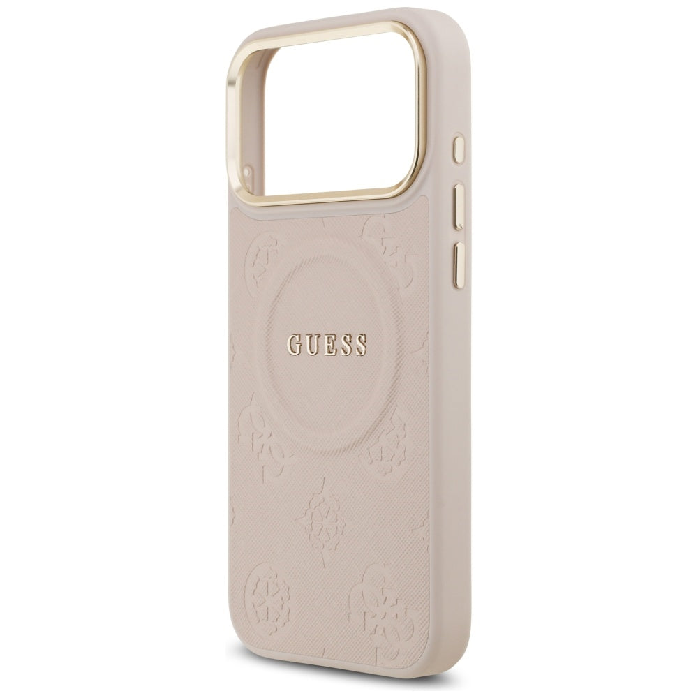 Guess iPhone 17 Pro Max - Peony Hot Stamp MagSafe - Σκληρή Θήκη με Επένδυση Συνθετικού Δέρματος - Pink - GUHMP17XPSAMSECP
