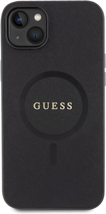 Guess iPhone 15 Saffiano MagSafe Σκληρή Θήκη με Πλαίσιο Σιλικόνης και MagSafe - Black - GUHMP15SPSAHMCK