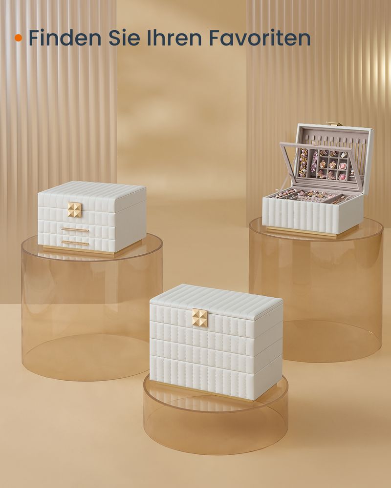 Songmics Home Anah Collection Κουτί Αποθήκευσης Κοσμημάτων με 3 Επίπεδα και Καθρέπτη - Cloud White - JBC183W01