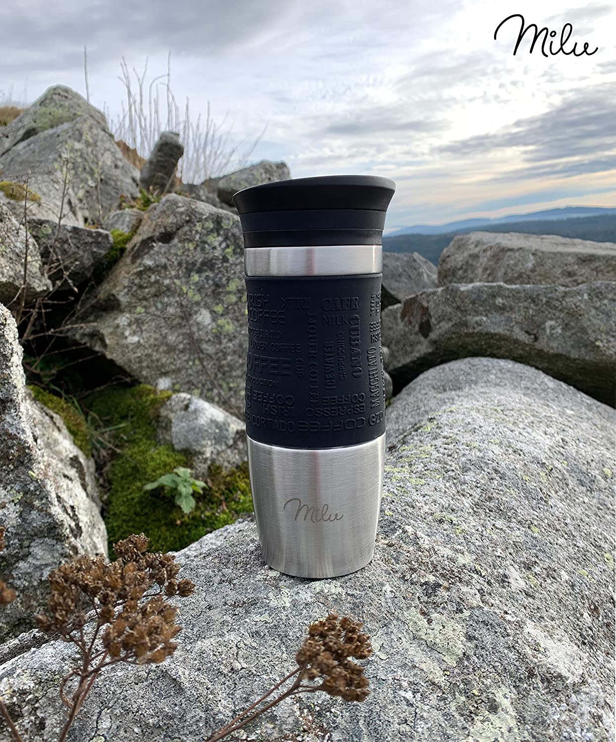 Milu T1 Κούπα Θερμός Από Ανοξείδωτο Ατσάλι - 100% Στεγανή - 370 ml - Black - 6017