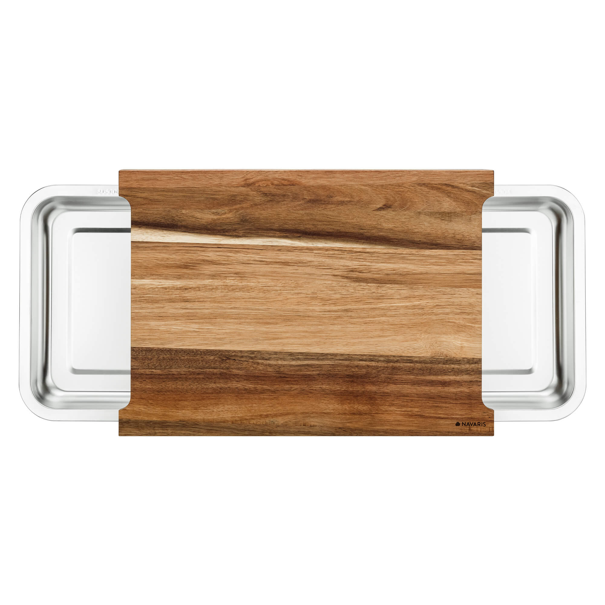 Navaris Σανίδα Κοπής από Ξύλο Ακακίας με 2 Δοχεία - Brown / Silver - 47368.04