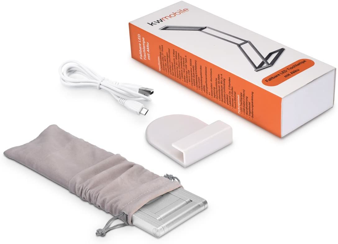 KW LED Folding Desk Lamp Επαναφορτιζόμενο Αναδιπλούμενο Μεταλλικό Φωτιστικό με καλώδιο Micro USB - Silver - 40590.35