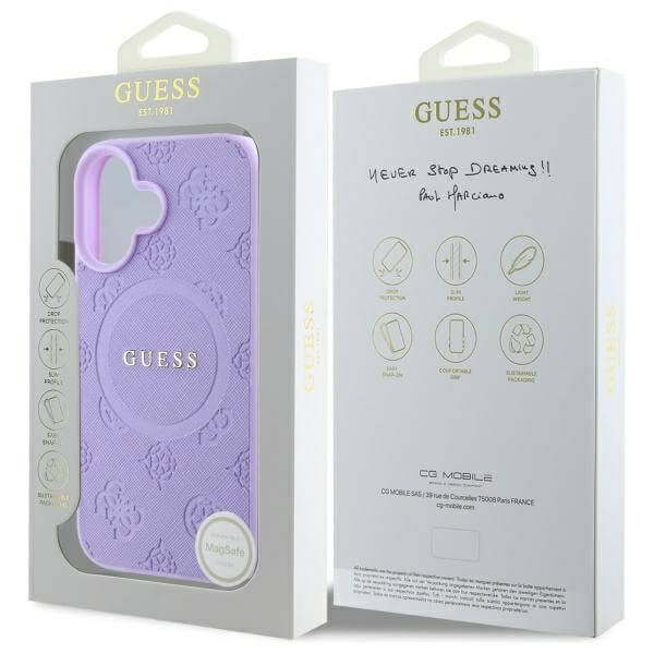 Guess iPhone 16 Plus - Saffiano Peony Classic Logo - MagSafe Σκληρή Θήκη με Πλαίσιο Σιλικόνης και Συνθετικό Δέρμα - Purple - GUHMP16MPSAPSMEU