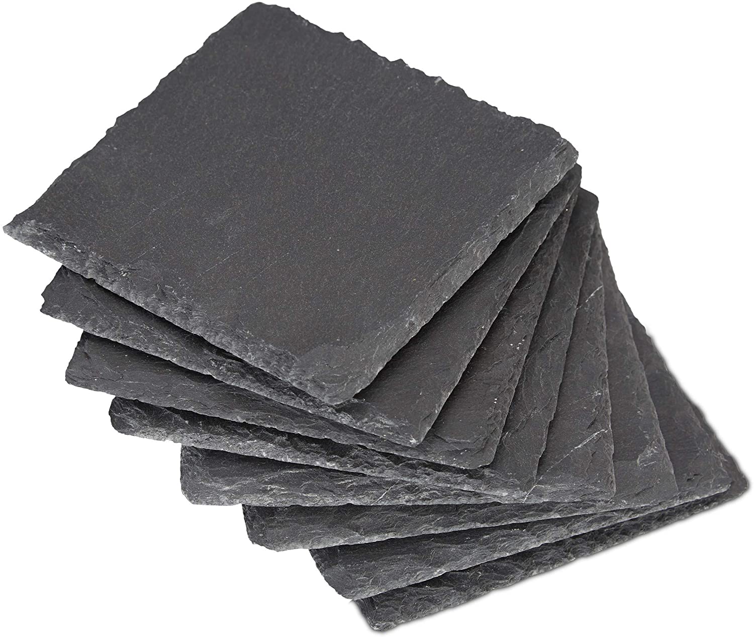 Relaxdays Σετ με 8 Τετράγωνα Σουβέρ από Σχιστόλιθο με Ξύλινη Βάση και Κιμωλία - Grey / Natural - 4052025273033