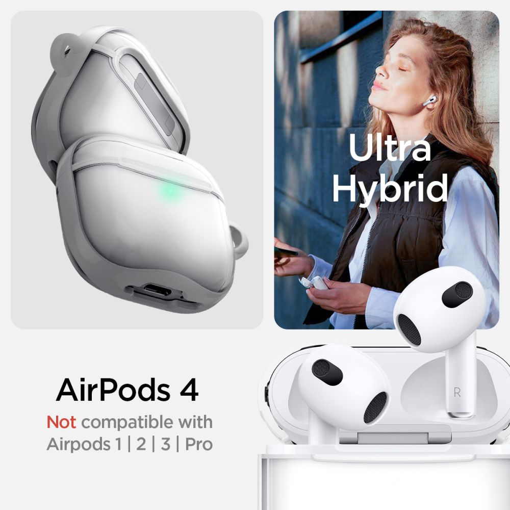 Spigen AirPods 4 Θήκη από Σκληρό Πλαστικό και Σιλικόνη - Ultra Hybrid - Jet White