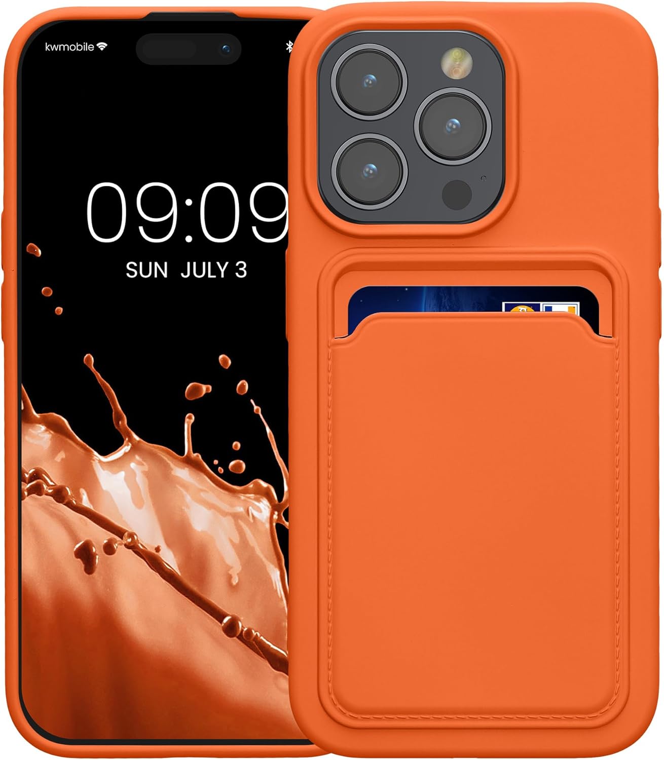 KW iPhone 15 Pro Θήκη Σιλικόνης TPU με Υποδοχή για Κάρτα - Orange