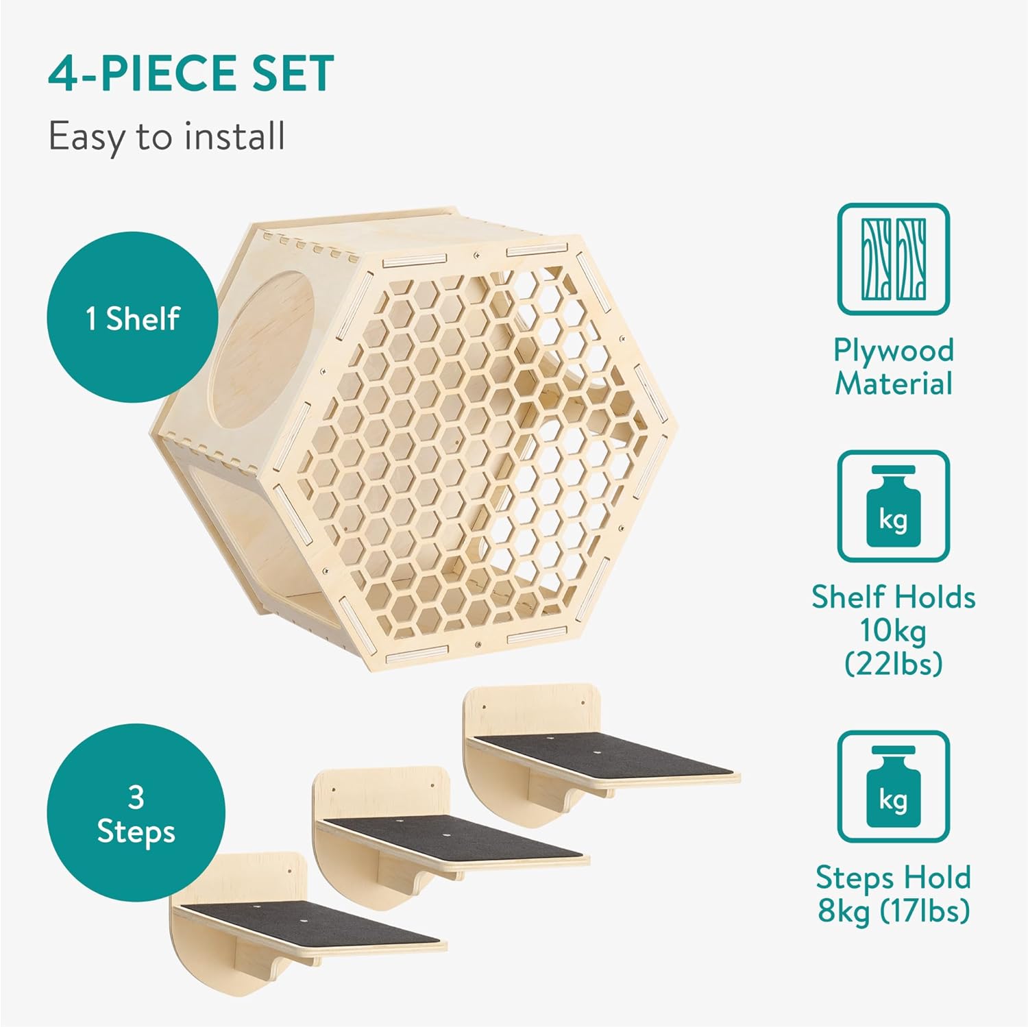 Navaris Επιτοίχιο Σετ 4 Τεμαχίων Αναρρίχησης για Γάτες - Light Brown - 61700.01