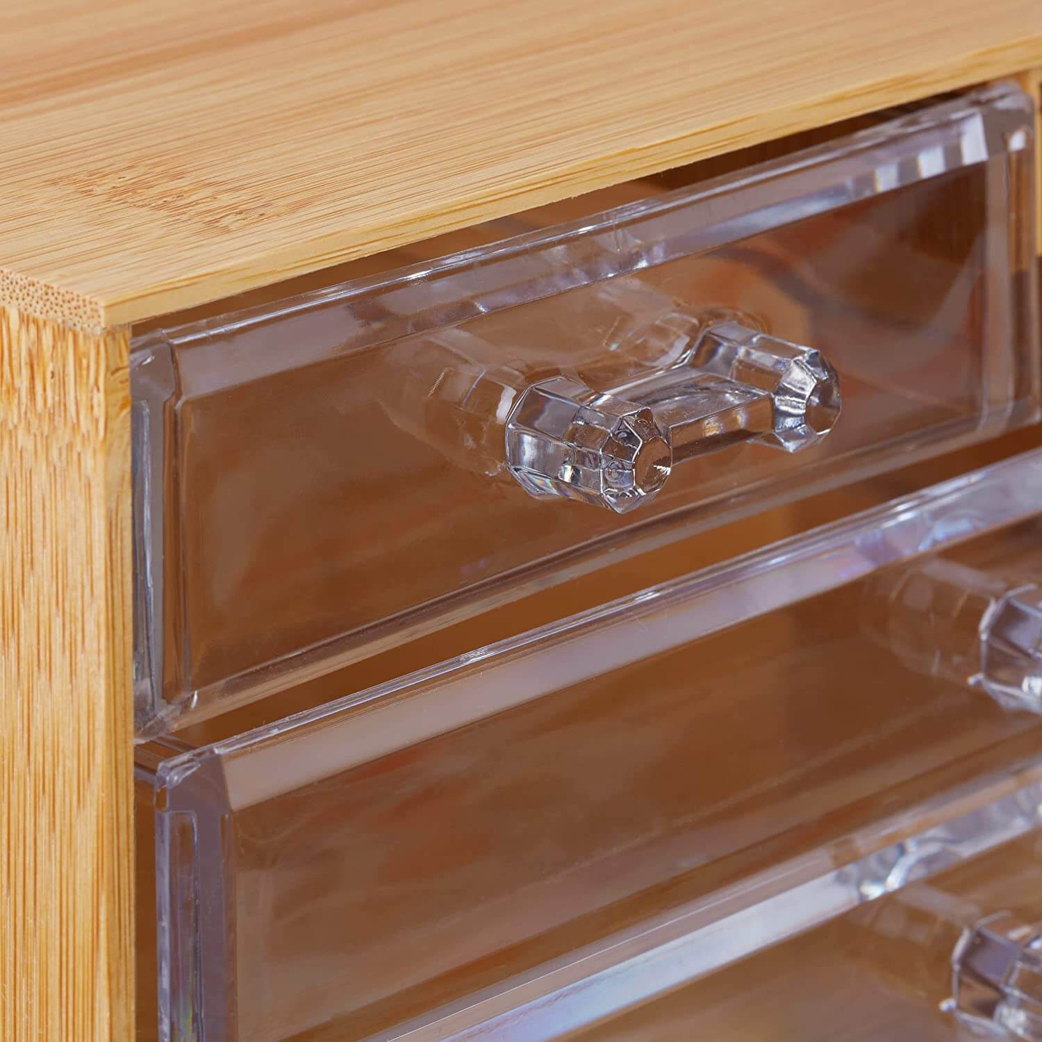 Relaxdays Οργανωτής Καλλυντικών με 4 Συρτάρια από Μπαμπού και Πλαστικό - Natural / Διάφανο - 4052025430351