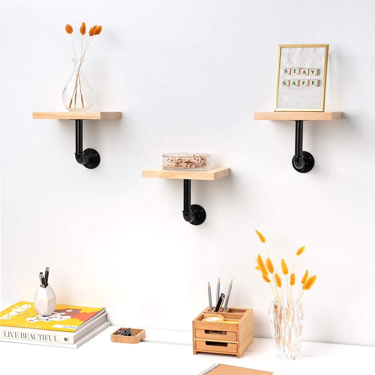 Navaris Σετ 3 Ράφια με Βάση - Light Brown - 50683.1.24