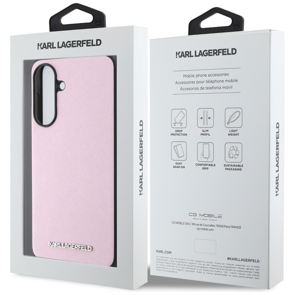 Karl Lagerfeld Samsung Galaxy A56 5G - Saffiano Metal Logo - Σκληρή Θήκη με Επένδυση Συνθετικού Δέρματος και Πλαίσιο Σιλικόνης - Pink - KLHCSA56PSAFWMCP