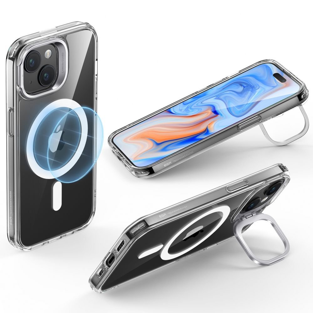 ESR iPhone 15 Classic Kickstand Halolock MagSafe Σκληρή Θήκη με Πλαίσιο Σιλικόνης και Stand - Διάφανη