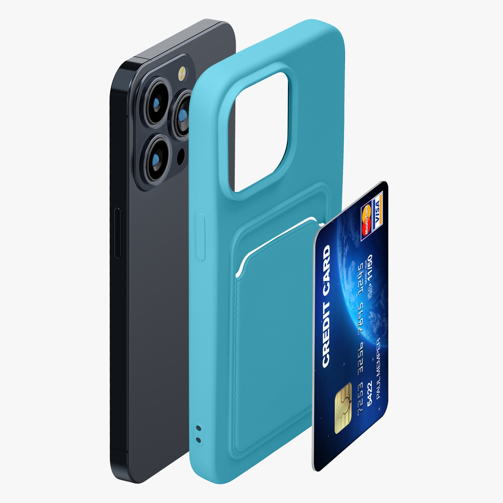 KW iPhone 15 Pro Max Θήκη Σιλικόνης TPU με Υποδοχή για Κάρτα - Light Blue Matte