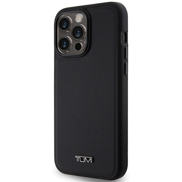 Tumi iPhone 15 Pro Max Leather Ballistic Pattern MagSafe Θήκη από Γνήσιο Δέρμα με MagSafe - Black