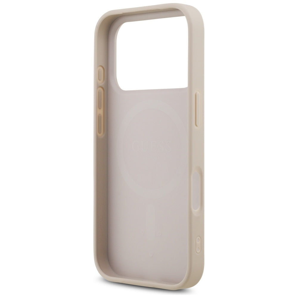 Guess iPhone 17 Pro - 4G Triangle Strass MagSafe - Σκληρή Θήκη με Επένδυση Συνθετικού Δέρματος - Pink - GUHMP17LP4TDPLP