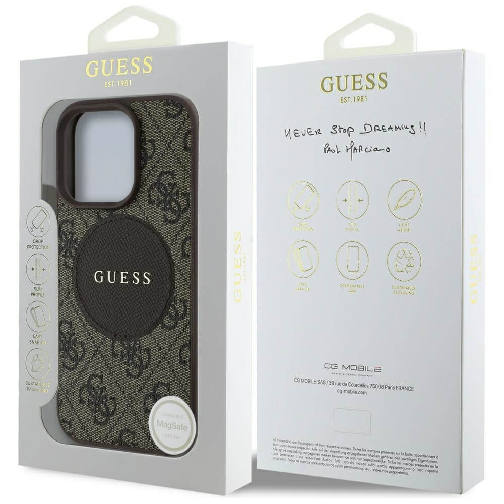 Guess iPhone 16 Pro Max - 4G Circle Classic Logo - MagSafe Θήκη με Επένδυση Συνθετικού Δέρματος - Brown - GUHMP16XP4PGRSGW