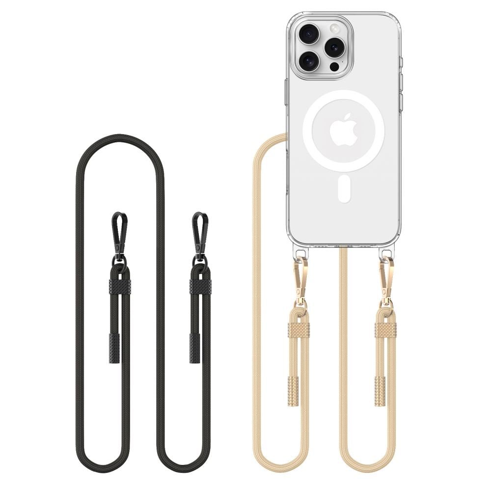 Tech - Protect iPhone 16 Pro Flexair Chain MagSafe Σκληρή Θήκη με Πλαίσιο Σιλικόνης και 2 Λουράκια - Διάφανη - Black / Beige
