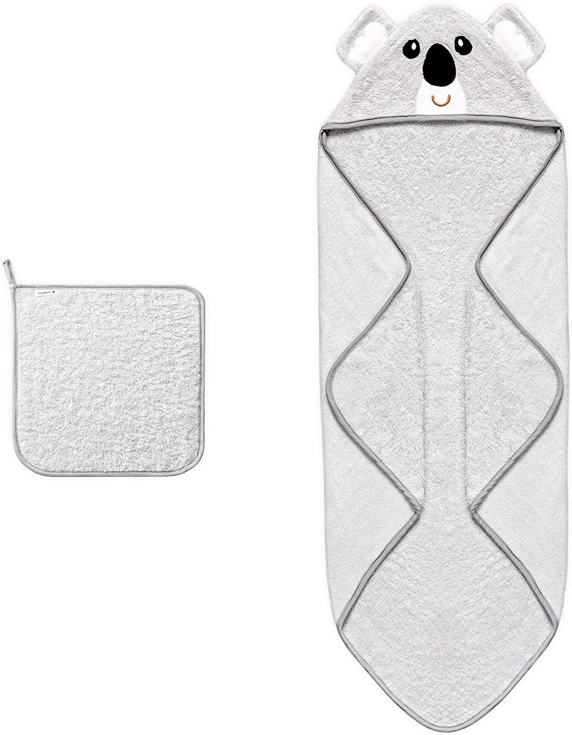 Navaris Σετ με Πετσέτα Μπάνιου με Κουκούλα για Μωρά και Πετσετάκι - 70 x 70cm - Design Koala - 53694.01