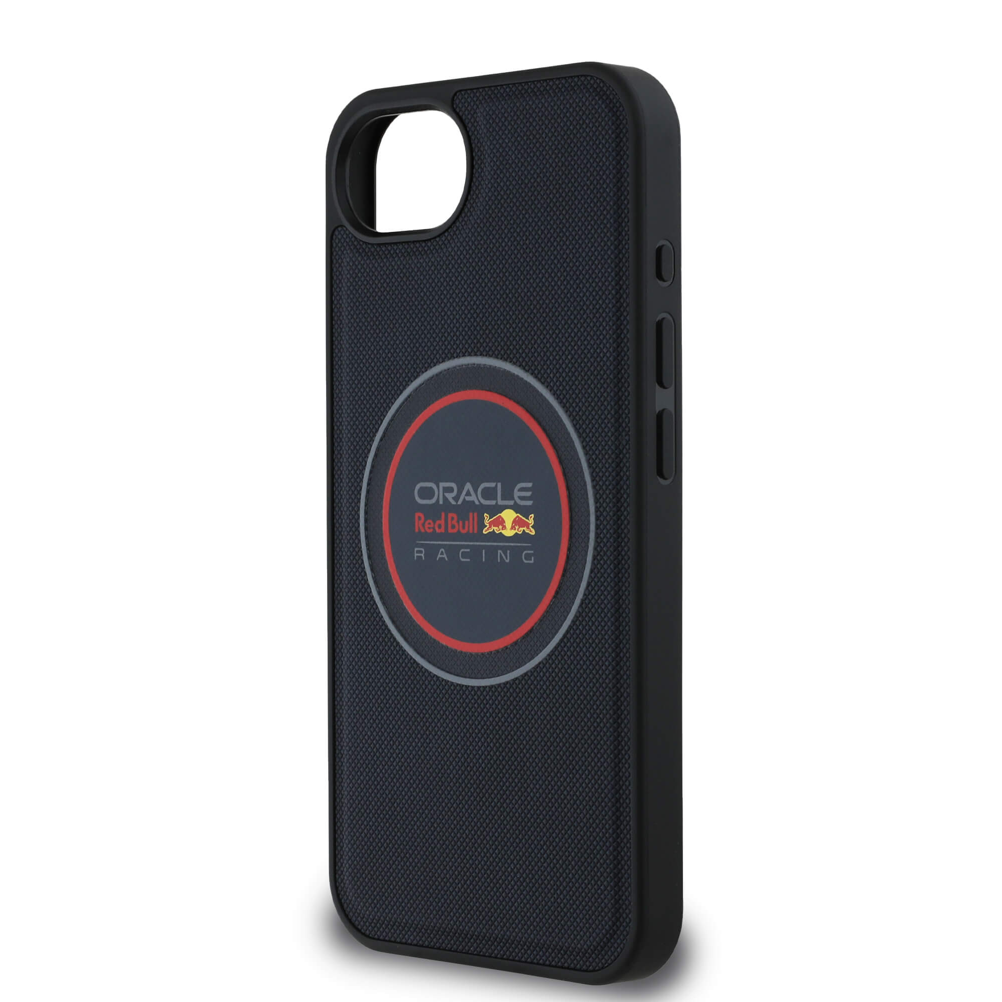 Red Bull iPhone 16e - Meshed Logo and Red Ring - MagSafe Σκληρή Θήκη με Επένδυση Συνθετικού Δέρματος και Πλαίσιο Σιλικόνης - Navy Blue - RBHMPSE424PUMEVR