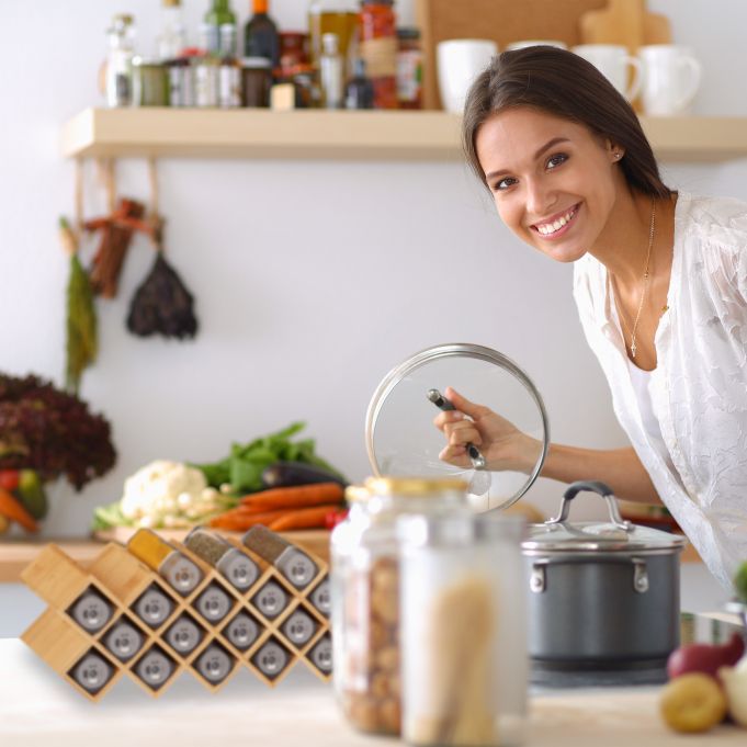 Relaxdays Βάση Μπαχαρικών από Μπαμπού με 18 Βάζα - Natural - 4052025259518