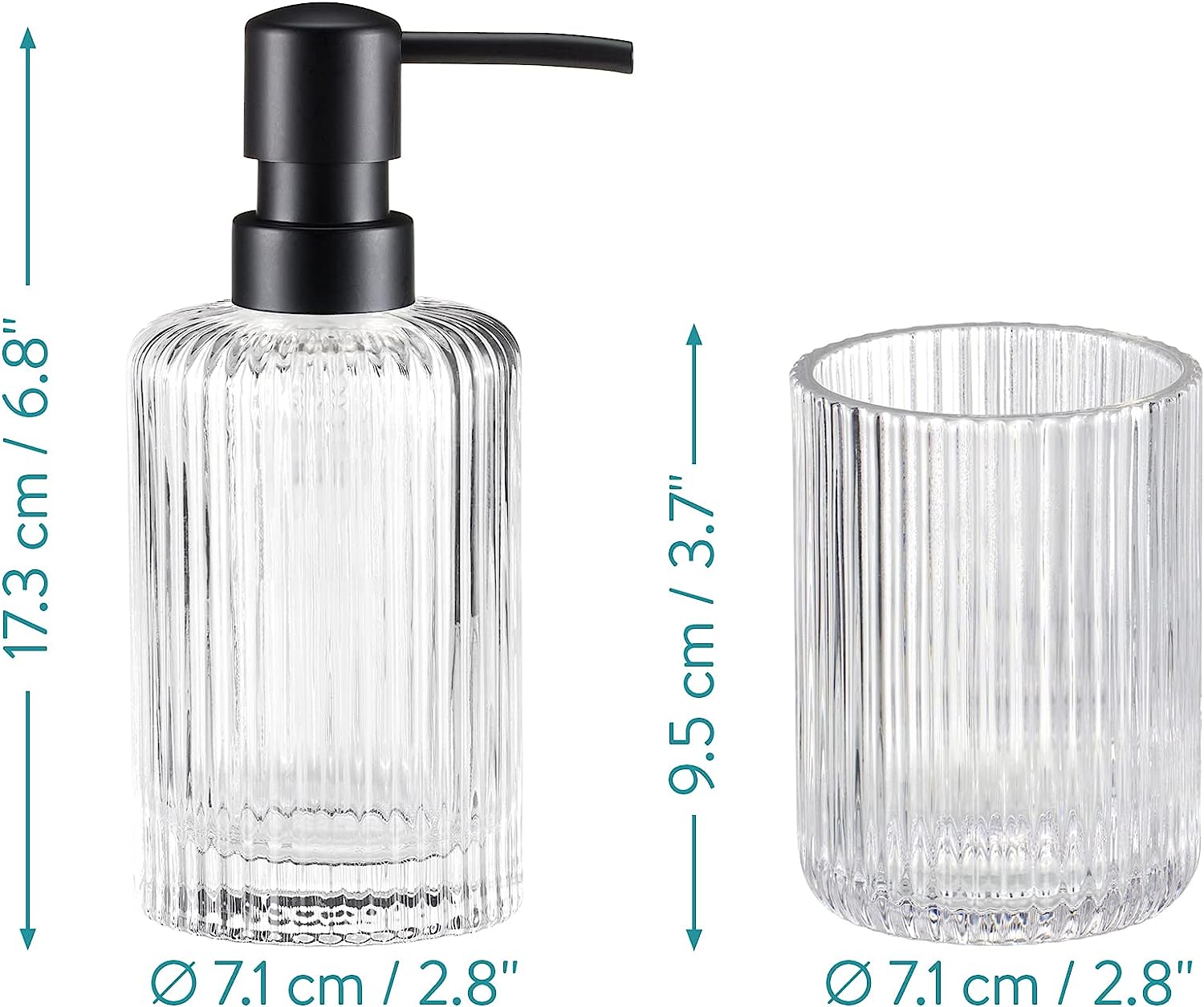 Navaris Γυάλινο Σετ 4 Τεμαχίων Αξεσουάρ Μπάνιου - Διάφανο / Metallic Black - 60589.01