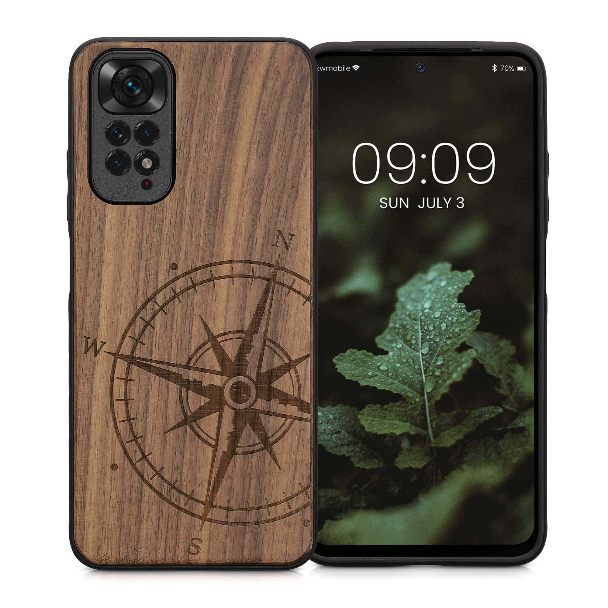 KW Xiaomi Redmi Note 11 / Redmi Note 11S Θήκη από Φυσικό Ξύλο - Design Vintage Compass - Dark Brown - 57386.01