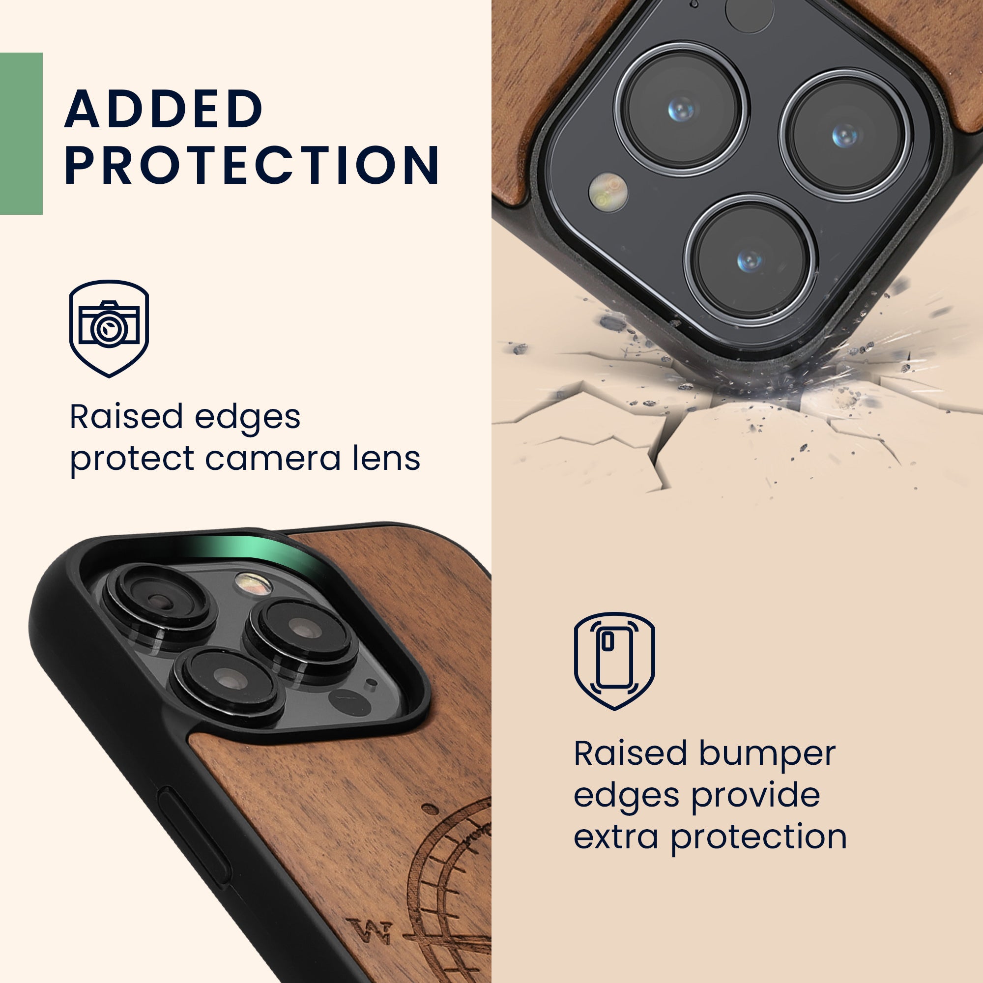 KW iPhone 15 Pro Θήκη από Φυσικό Ξύλο - Design Navigational Compass Mother of Pearl - Dark Brown