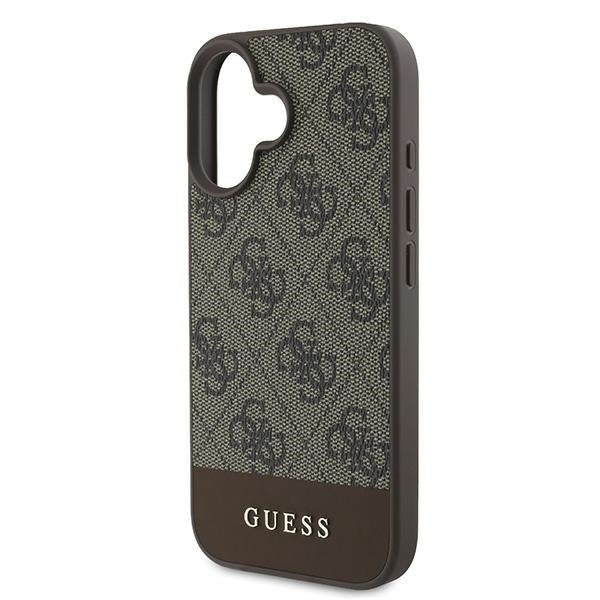 Guess iPhone 16 Plus - 4G Bottom Stripe - Θήκη με Επένδυση Συνθετικού Δέρματος - Brown - GUHCP16MG4GLBR