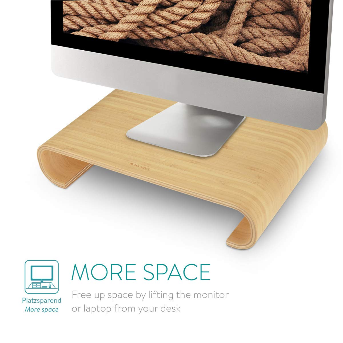 Navaris Computer Monitor Wood Stand - Βάση Στήριξης Οθόνης από Ξύλο - Bamboo - 45835.24