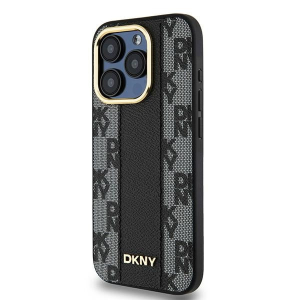 DKNY iPhone 15 Pro Max - Leather Checkered Mono Pattern MagSafe Σκληρή Θήκη με Επένδυση Συνθετικού Δέρματος - Black