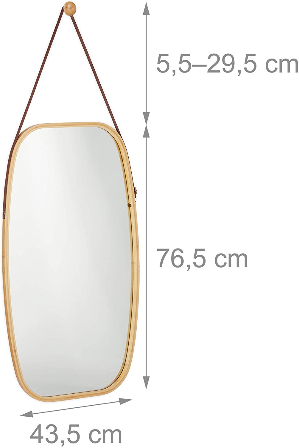 Relaxdays Διακοσμητικός Καθρέπτης Τοίχου με Κορνίζα από Μπαμπού - 76,5 x 43,5 x 1,5 cm - Natural - 4052025265014