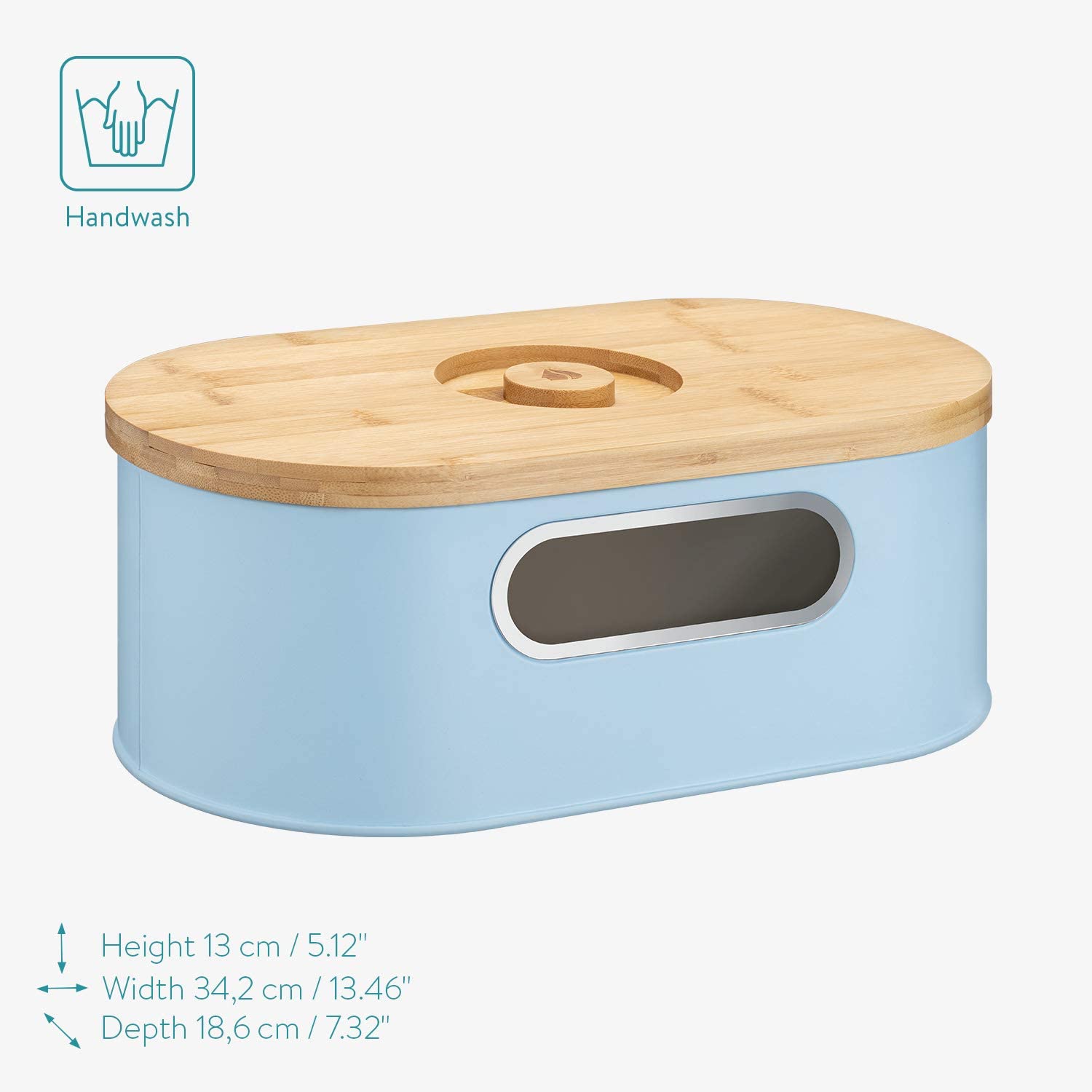 Navaris Bread Bin with Bamboo Lid Δοχείο Αποθήκευσης Ψωμιού με Καπάκι από Μπαμπού - Blue / Bamboo - 50595.02