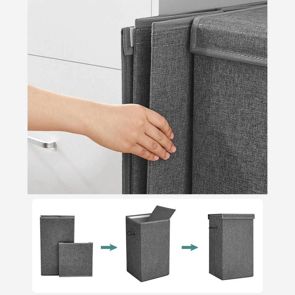 Songmics Υφασμάτινο Καλάθι Απλύτων με Καπάκι - 85L - Dark Grey - LCB001G02