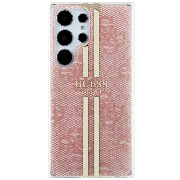 Guess Samsung Galaxy S24 Ultra - IML 4G Gold Stripe Σκληρή Θήκη με Πλαίσιο Σιλικόνης - Pink - GUHCS24LH4PSEGP