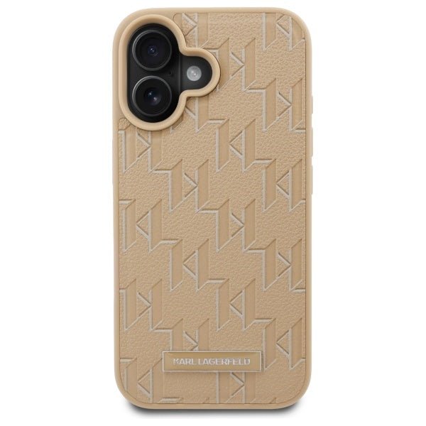 Karl Lagerfeld iPhone 16 - Hot Stamp MagSafe Σκληρή Θήκη με Επένδυση Συνθετικού Δέρματος - Beige - KLHMP16SPKHPORPE