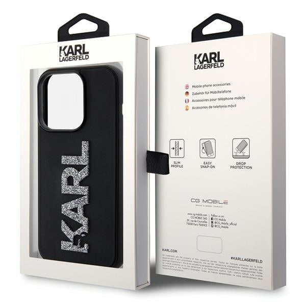Karl Lagerfeld iPhone 15 Pro Max - 3D Rubber Glitter Logo Σκληρή Θήκη με Πλαίσιο Σιλικόνης - Black - KLHCP15X3DMBKCK
