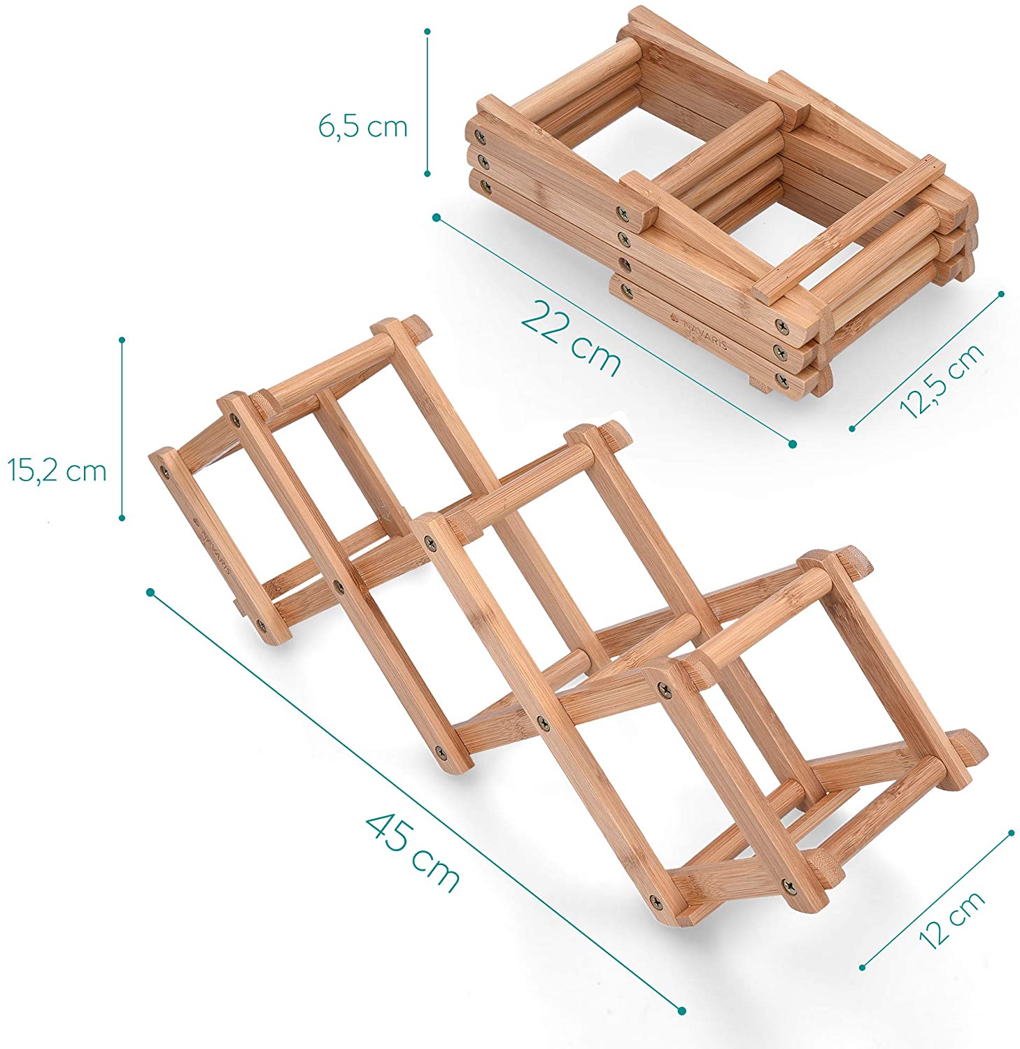 Navaris Ξύλινο Πτυσσόμενο Ράφι Ποτών από Μπαμπού - 45 x 12 x 15,2 cm - 51114.05