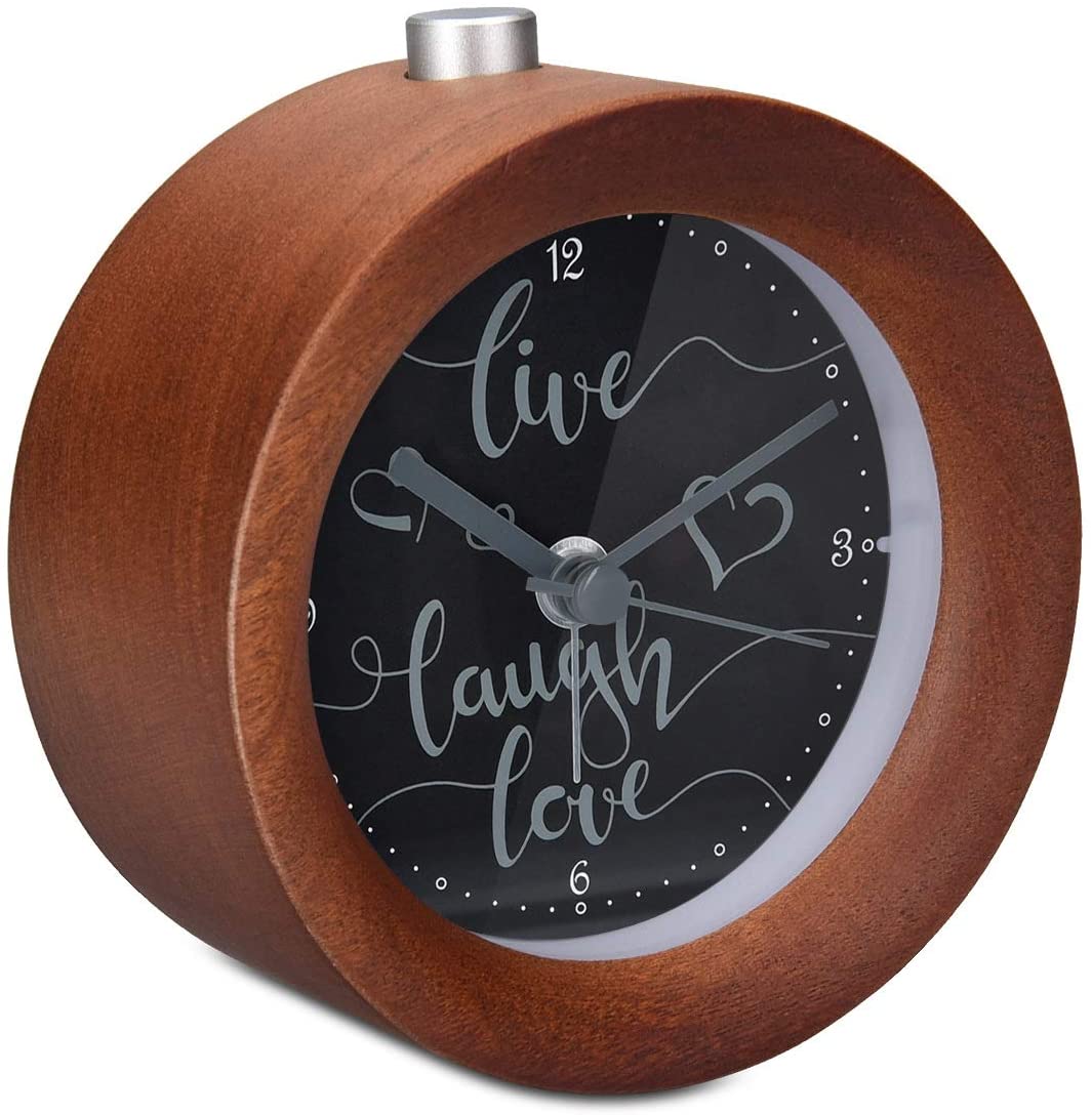 Navaris Analogue Wood Alarm Clock Design Live / Laugh / Love - Αναλογικό Επιτραπέζιο Ρολόι και Ξυπνητήρι - Dark Brown - 46269.18.05