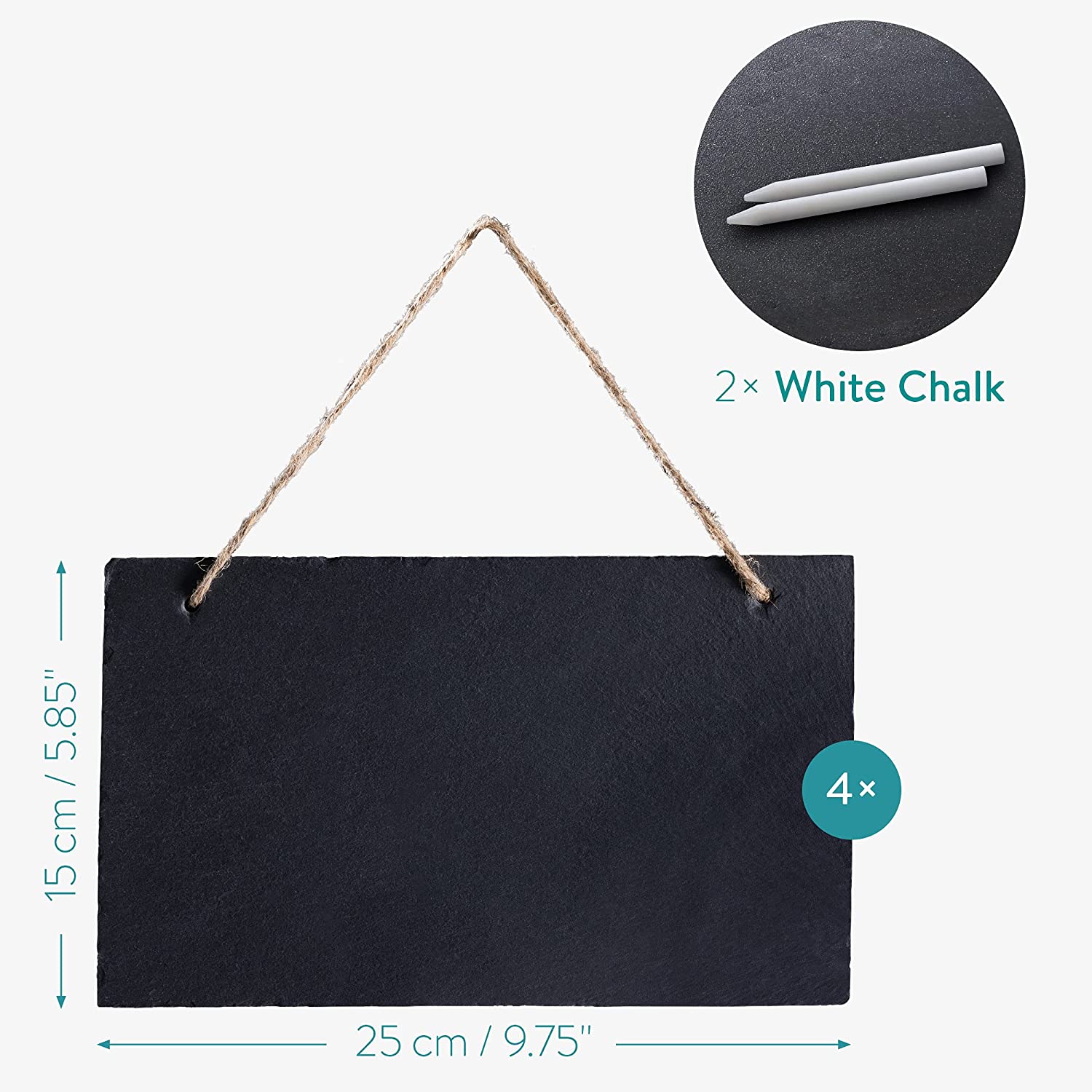 Navaris Σετ με 4 Κρεμαστούς Μαυροπίνακες από Σχιστόλιθο - 25 x 15cm - Black - 53849.01