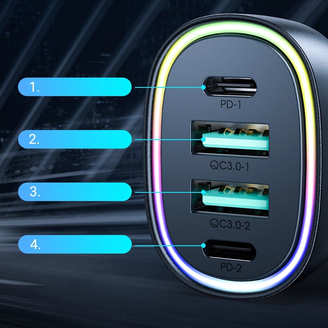 Joyroom JR - CL29 70W Φορτιστής Αυτοκινήτου με 2 Θύρες USB και 2 Θύρες Type - C - Black