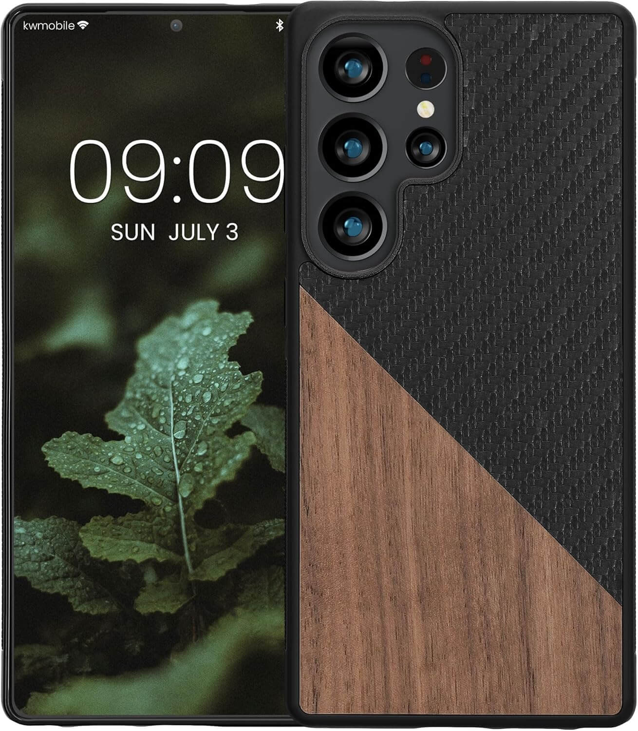 KW Samsung Galaxy S25 Ultra Θήκη από Φυσικό Ξύλο και Carbon - Dark Brown / Black